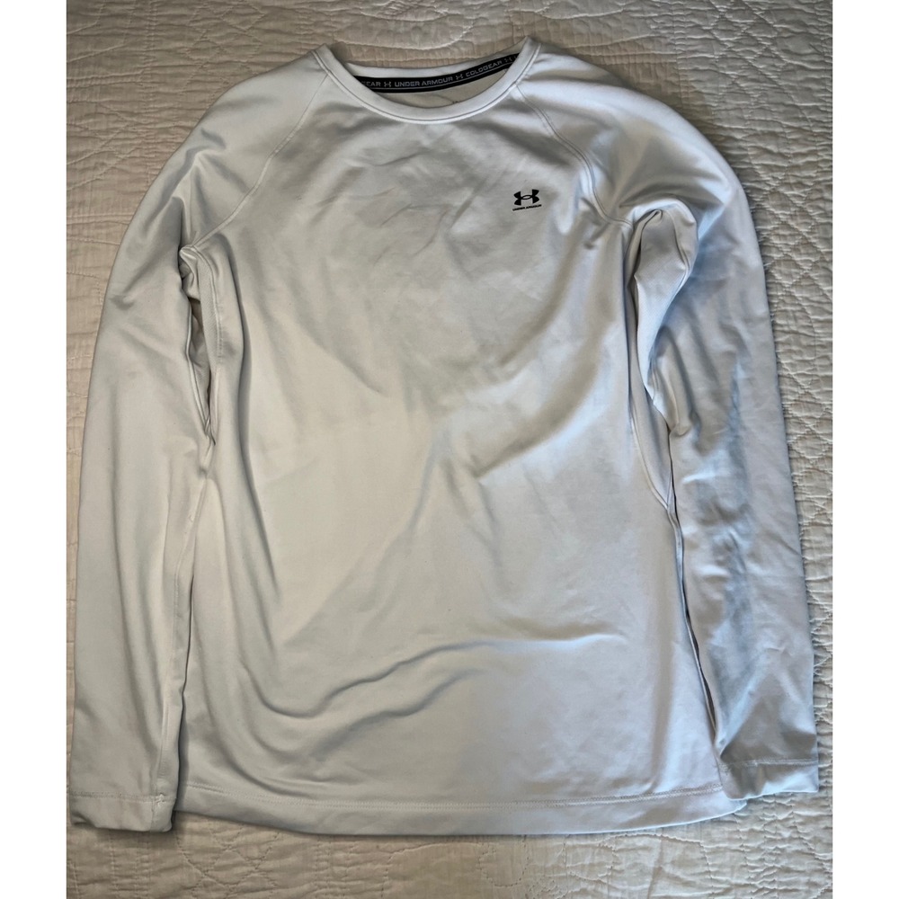 Under Armour ColdGear Fitted Long Sleeve Shirt White Mens Large Athletic Top
